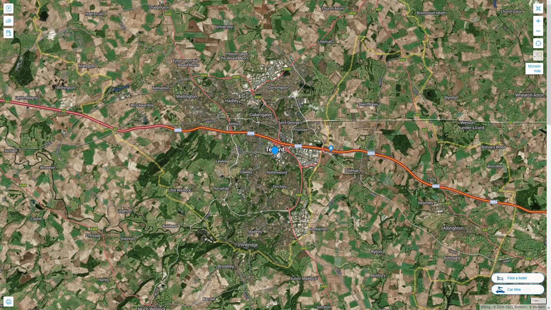 Telford Highway and Road Map with Satellite View